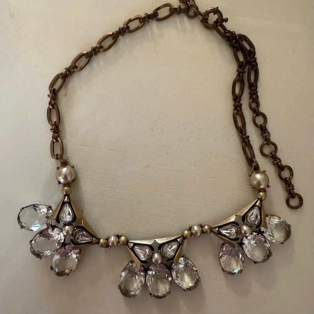 J.Crew Vintage Crystal Statement Necklace – Pearl & Faceted Glass Teardrops - Picture 1 of 3